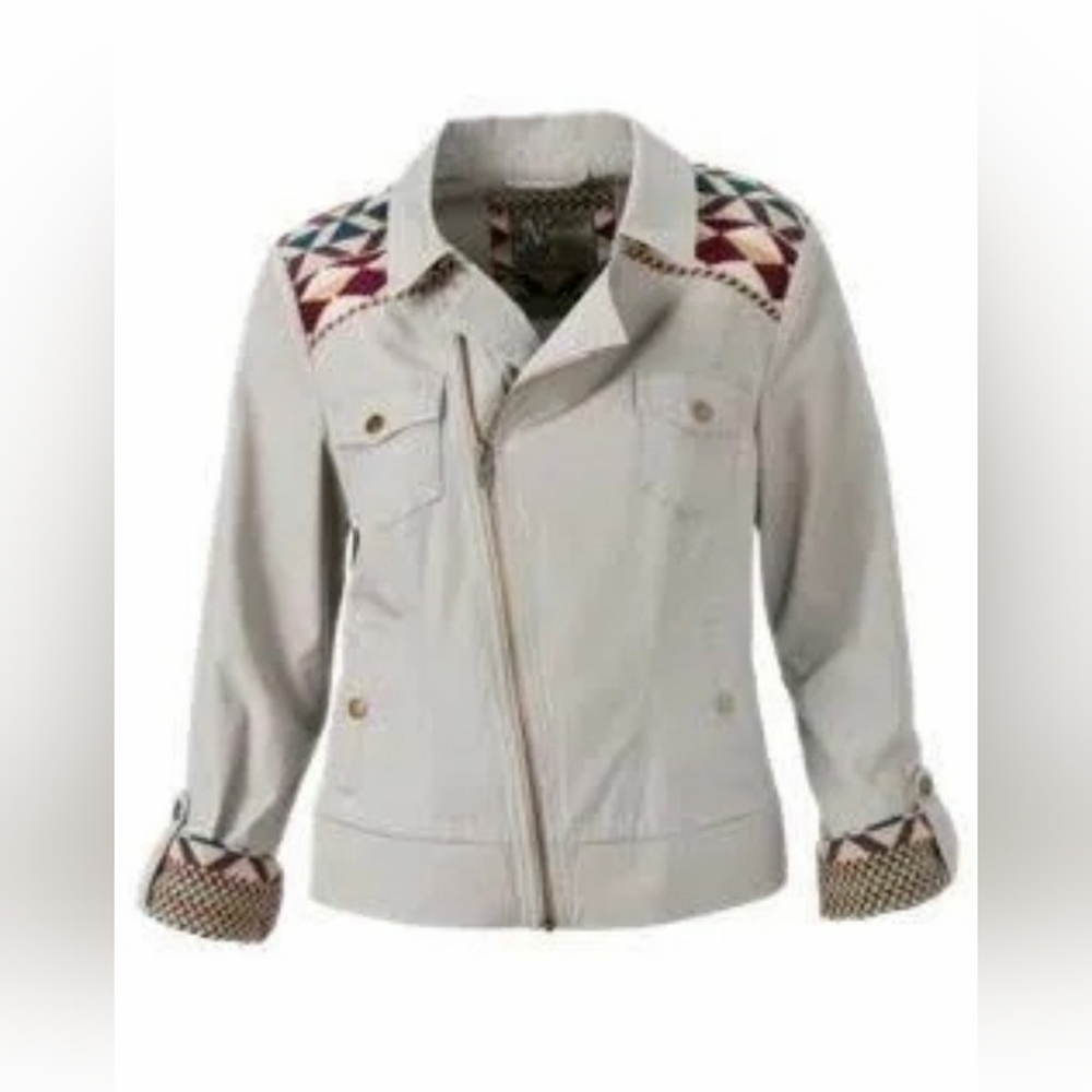 Natural Reflections Rock Ridge Canvas Jacket Size S, Taupe W/Embroidered Detail